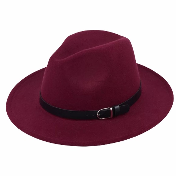 Accessories - NEW Wide Brim Fedora Hat Burgundy Black Belt Band